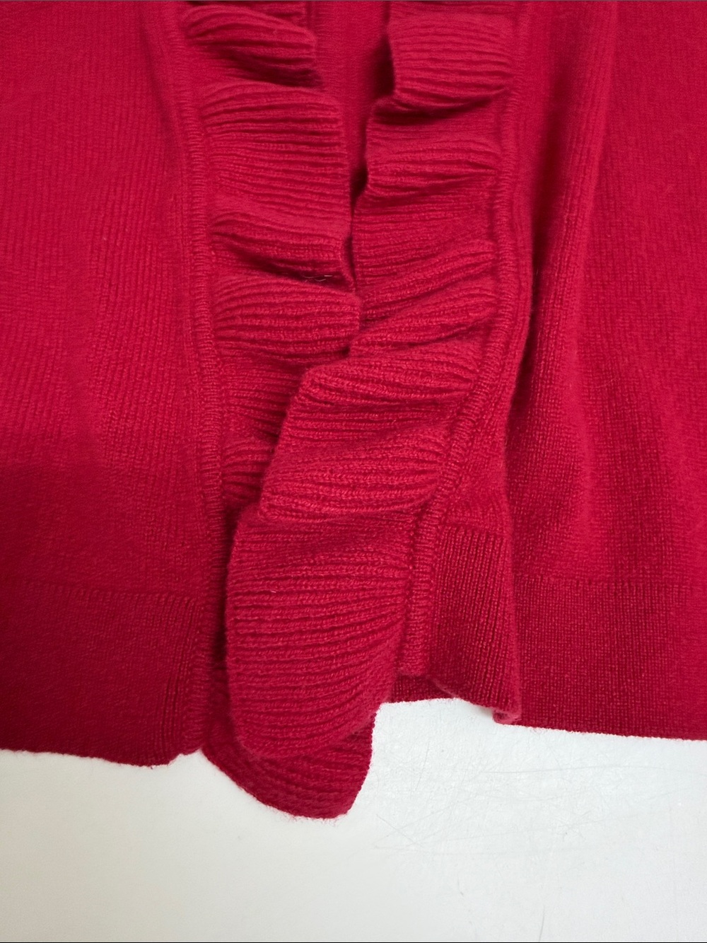 Cashmere Ruffled Open-Front Red Women's Sweater - Picture 3 of 7
